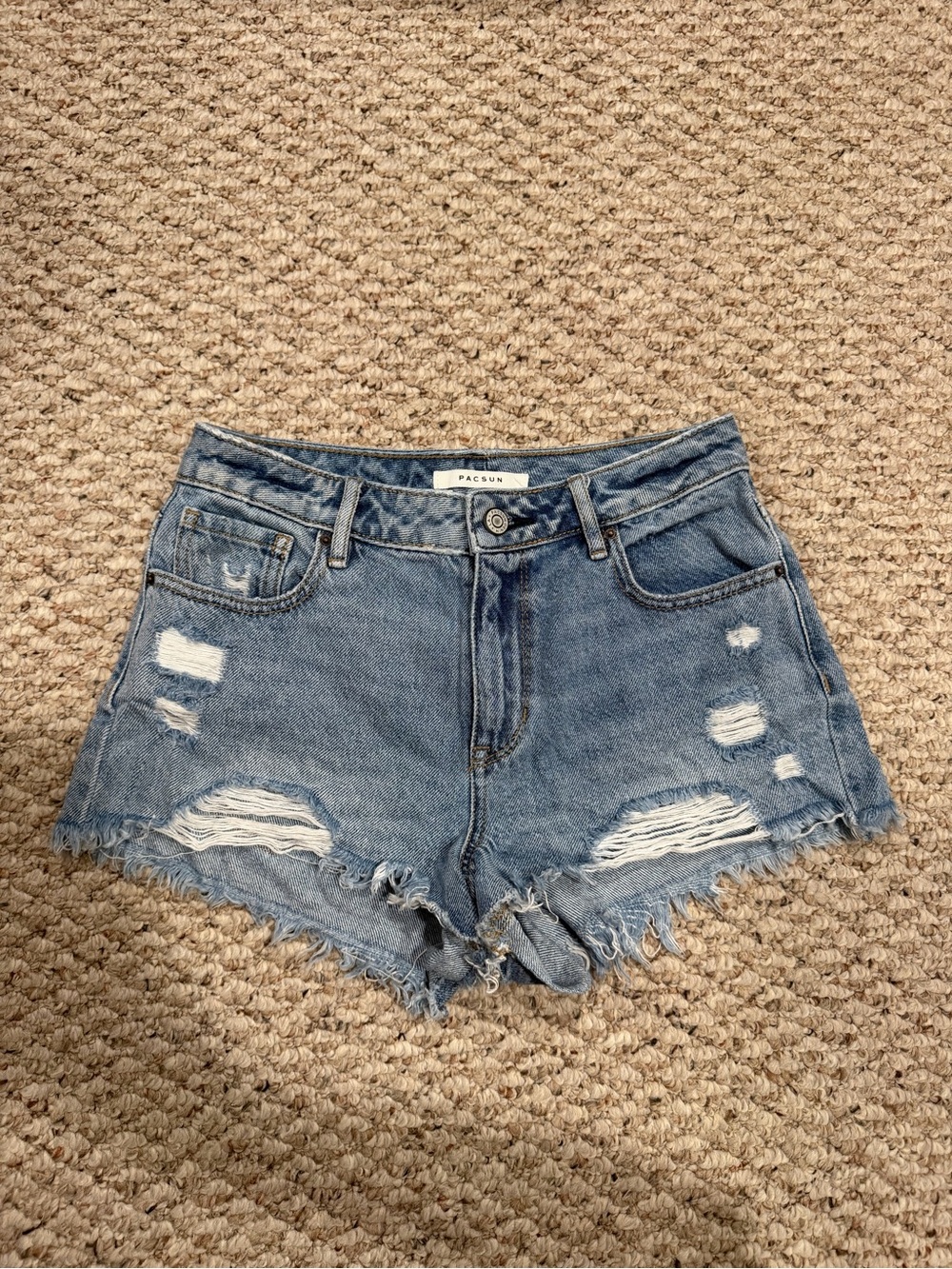 PacSun high rise festival Light Blue Distressed Denim Shorts